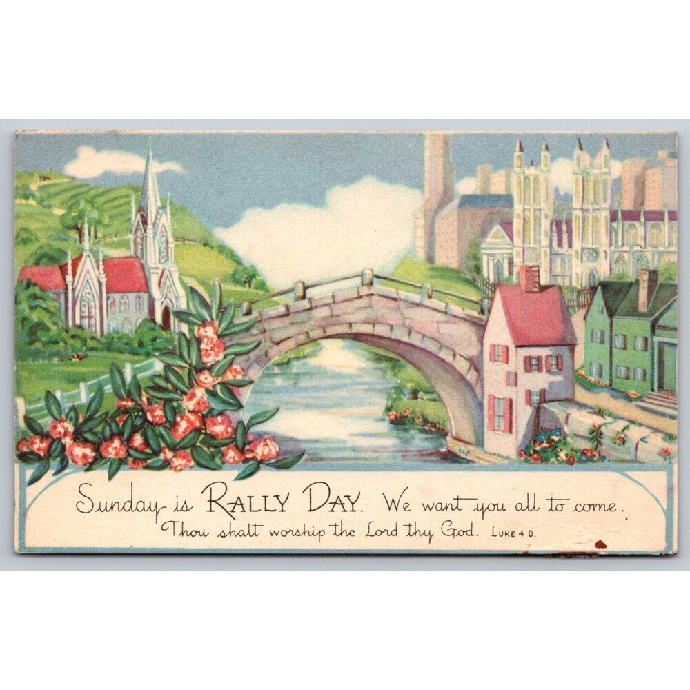 Vtg 1930s Church Rally Day Postcard Methodist Book Concern Sample Ad Order Form